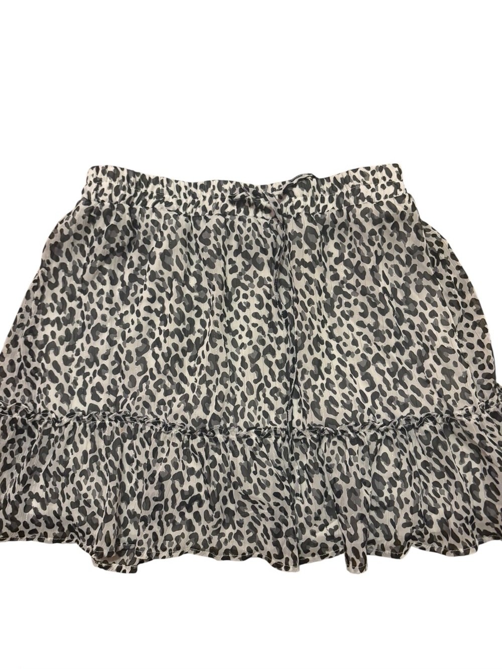 Trixxi Black and White Leopard Print Ruffle Mini Skirt